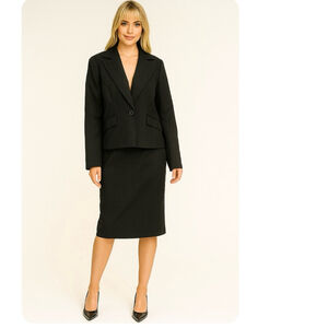 louben grey Black pinstripes Women's Blazer skirt 2 pc suit grey